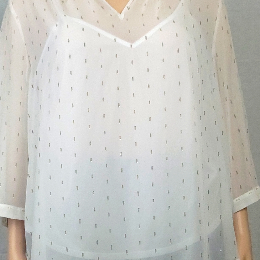 Liz claiborne plus size white and gold blouse